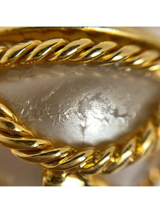 Chanel Coco Mark Faux Pearl Earrings Round GP Gold White - Picture 4 of 5